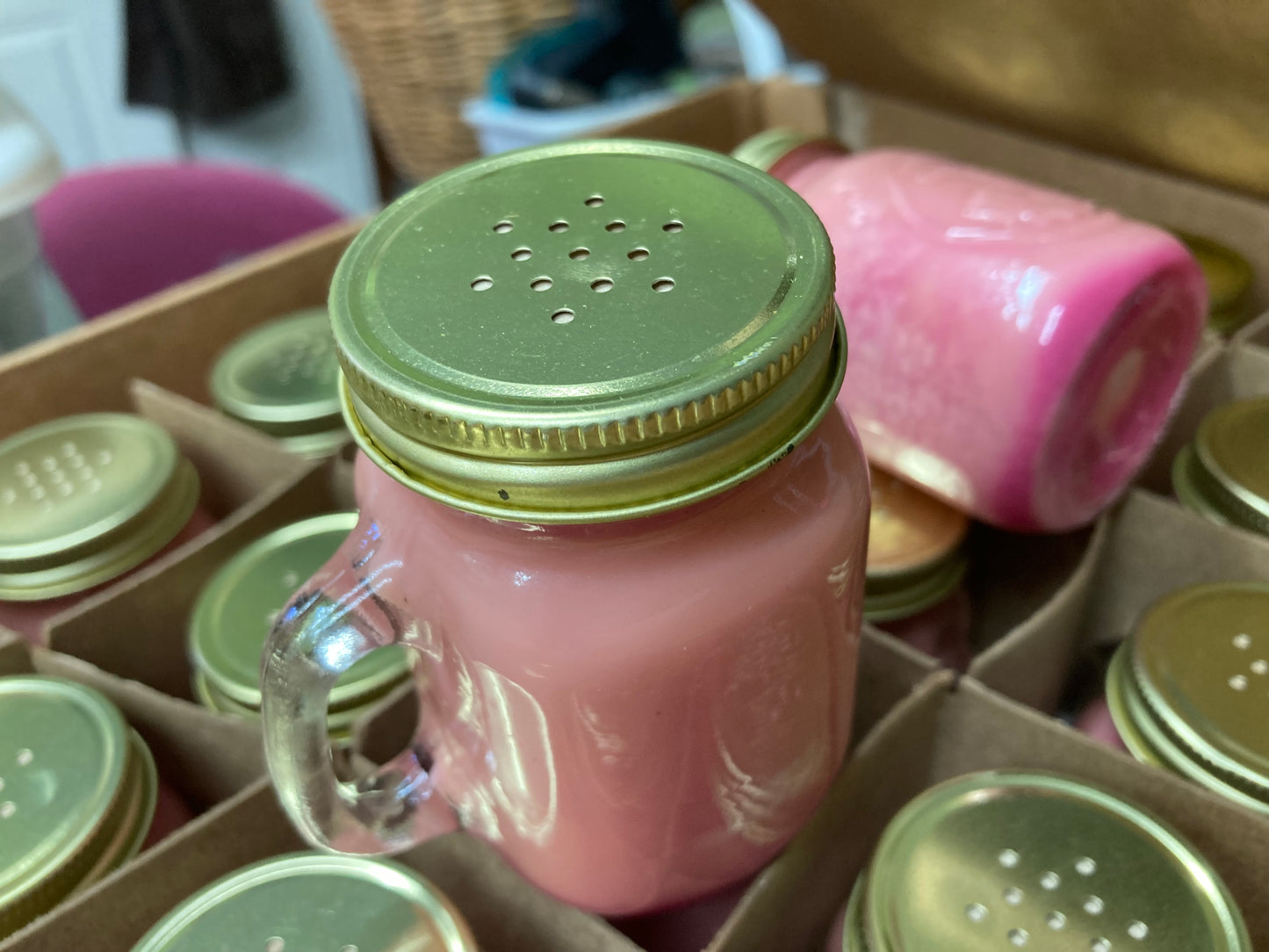 Pink Soy Candle Handcrafted Glass Salt or Pepper Shaker Golden Harvest 4 oz