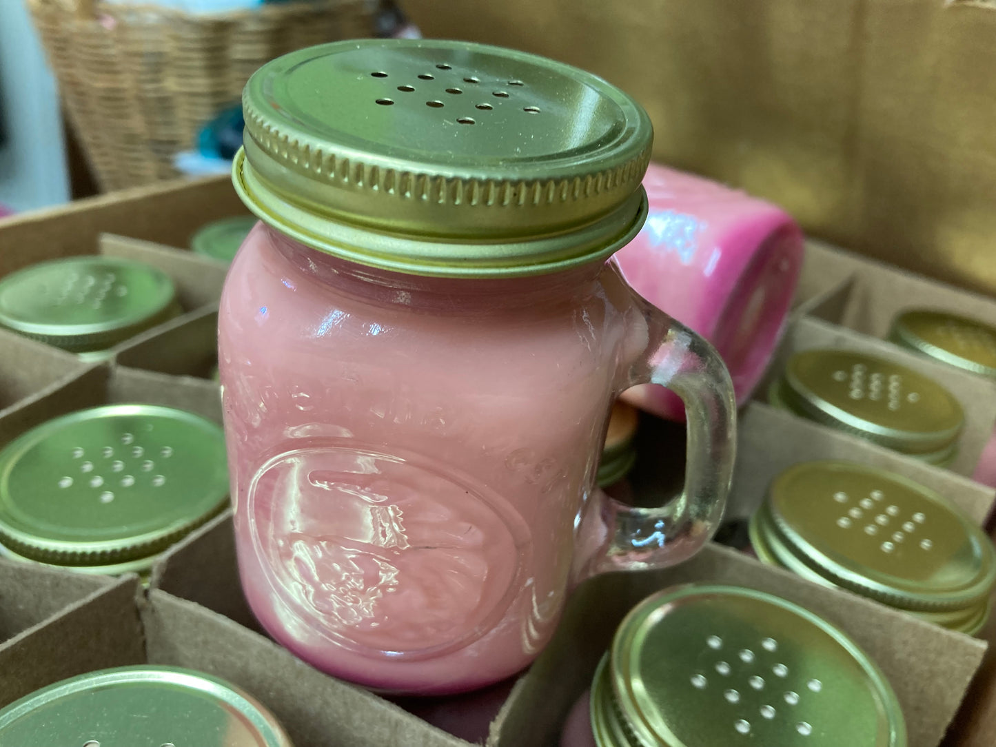Pink Soy Candle Handcrafted Glass Salt or Pepper Shaker Golden Harvest 4 oz
